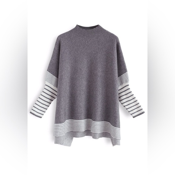 Zenana striped gray poncho women’s Xsmall new‎ - Picture 6 of 6